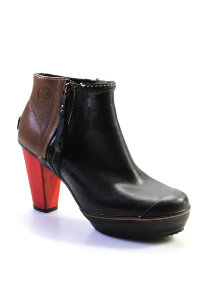 Sorel Womens Leather Rubber Zip Up High Heel Platform Ankle Boots Black Size 9.5