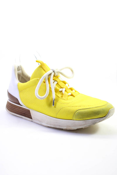 Hermes Mens Leather Lace Up Low Top Sneakers Yellow White Size 40.5 10.5