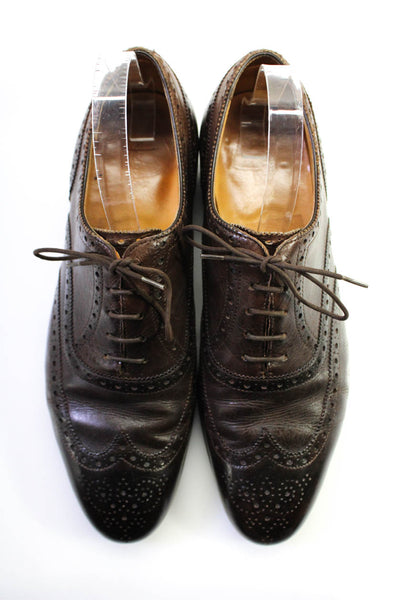 Bullock and Jones Mens Leather Cutout Low Lace-Up Oxford Shoes Brown Size 12