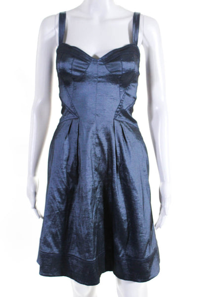 Z Spoke Zac Posen Womens V Neck Taffeta Sleeveless A Line Dress Blue Size 0