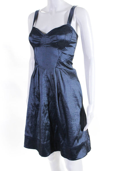 Z Spoke Zac Posen Womens V Neck Taffeta Sleeveless A Line Dress Blue Size 0