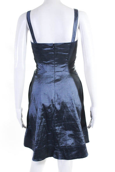 Z Spoke Zac Posen Womens V Neck Taffeta Sleeveless A Line Dress Blue Size 0