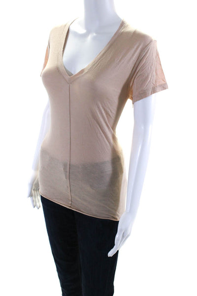 Helmut Lang Women's V-Neck Short Sleeves Basic T-Shirt Beige Size S