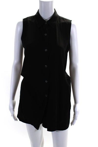 Theory Women's Collar Sleeveless Half Button Cut-Out Short Romper Black Size 2