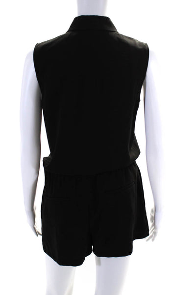 Theory Women's Collar Sleeveless Half Button Cut-Out Short Romper Black Size 2