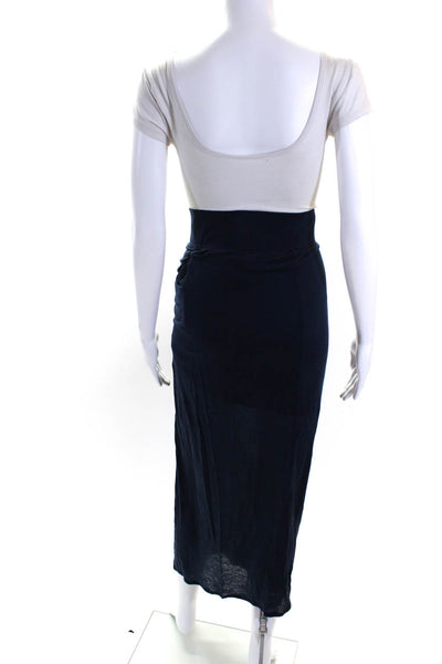 Helmut Lang Women's High Waist Bodycon Cinch Maxi Skirt Navy Blue Size S