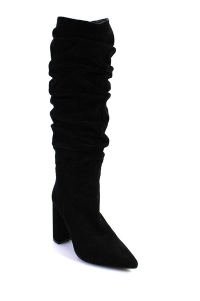 Jeffrey Campbell Womens Suede Knee High Scrunch High Heeled Boots Black Size 8