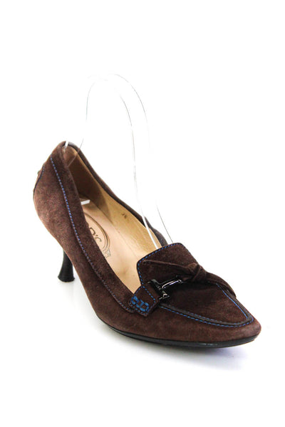 Tods Womens Suede Closed Point Toe Knotted Kitten Heel Pumps Brown Size 6