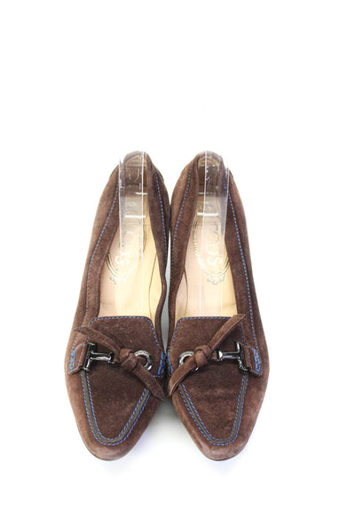 Tods Womens Suede Closed Point Toe Knotted Kitten Heel Pumps Brown Size 6