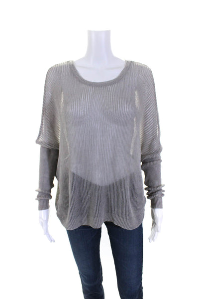 Whistles Womens Cotton Long Sleeve Mesh Open Knit Pullover Sweater Gray Size M
