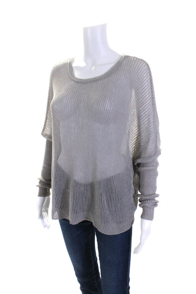 Whistles Womens Cotton Long Sleeve Mesh Open Knit Pullover Sweater Gray Size M