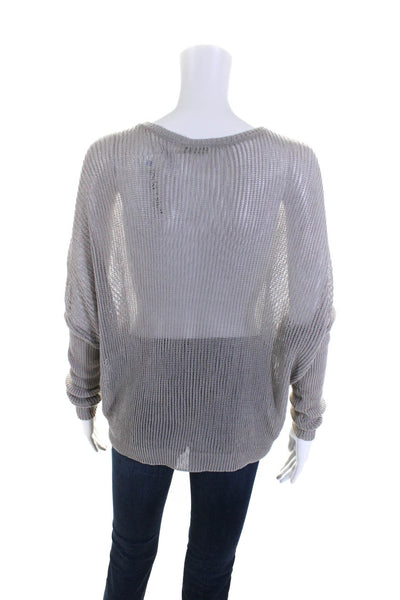 Whistles Womens Cotton Long Sleeve Mesh Open Knit Pullover Sweater Gray Size M