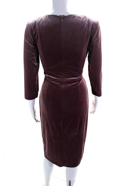 Adrianna Papell Women's Velvet Long Sleeve Tie Front Midi Dress Mauve Size 6