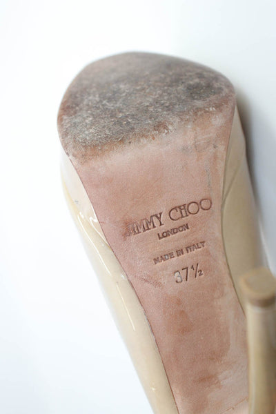Jimmy Choo Womens Peep Toe Slingback Pumps Beige Patent Leather Size 37.5 7.5
