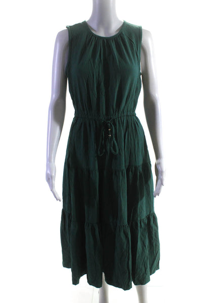 Calvin Klein Womens Round Neck Sleeveless Tiered Maxi Dress Forrest Green Size 4