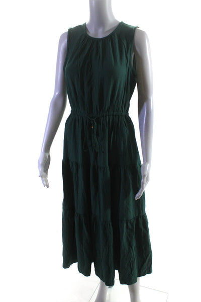 Calvin Klein Womens Round Neck Sleeveless Tiered Maxi Dress Forrest Green Size 4