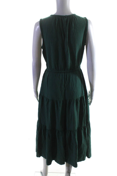 Calvin Klein Womens Round Neck Sleeveless Tiered Maxi Dress Forrest Green Size 4