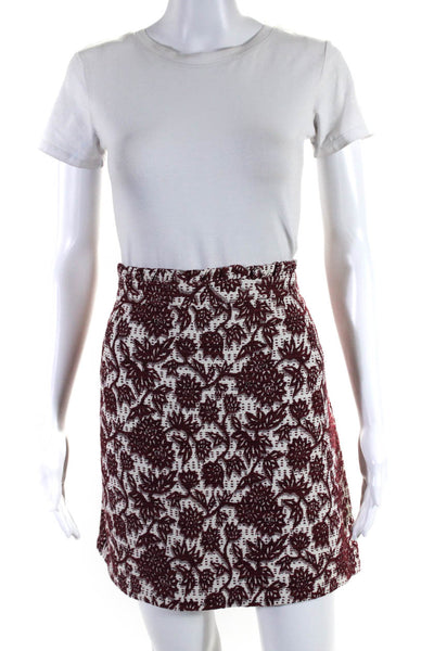 Camaieu Womens Floral Jacquard Unlined Mini Pencil Skirt Red White Size IT 44