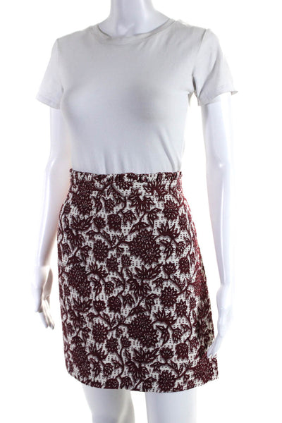 Camaieu Womens Floral Jacquard Unlined Mini Pencil Skirt Red White Size IT 44