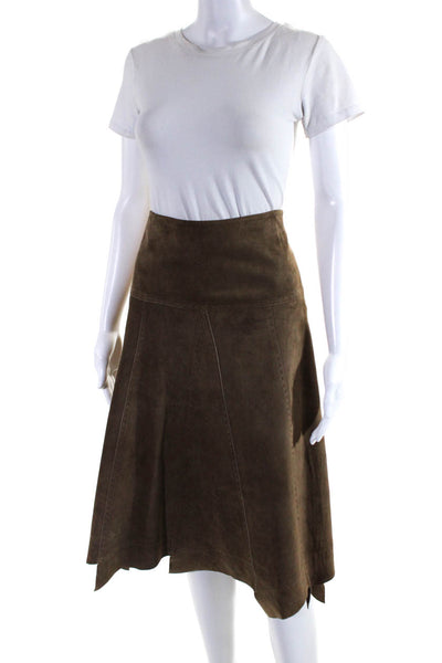 Promod Womens Asymmetrical Hem Suede Midi A Line Skirt Brown Size IT 40