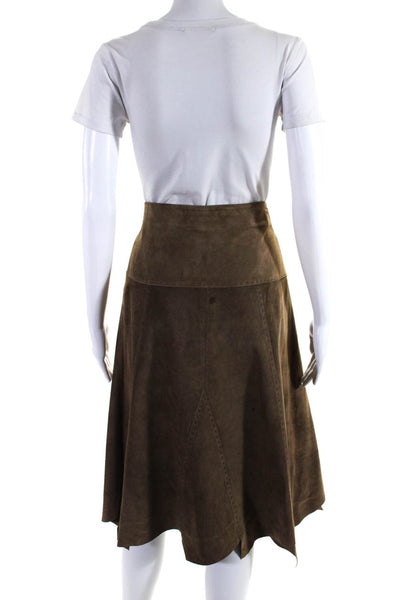 Promod Womens Asymmetrical Hem Suede Midi A Line Skirt Brown Size IT 40