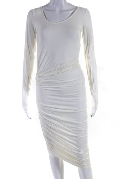 Reality Womens Long Sleeve Ruched Jersey Midi Sheath Dress White Size Small