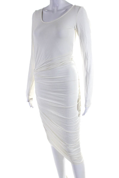 Reality Womens Long Sleeve Ruched Jersey Midi Sheath Dress White Size Small