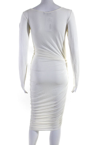 Reality Womens Long Sleeve Ruched Jersey Midi Sheath Dress White Size Small