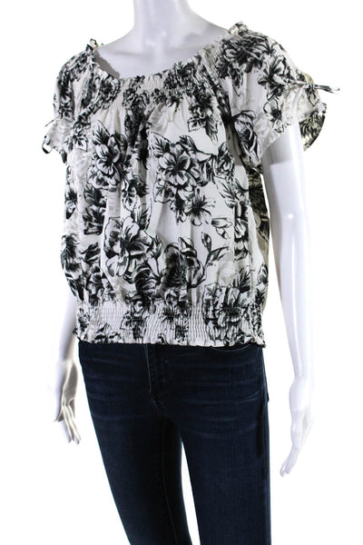 Walter Baker Women Off Shoulder Short Sleeve Floral Top Blouse White Black Small