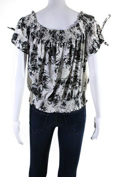 Walter Baker Women Off Shoulder Short Sleeve Floral Top Blouse White Black Small