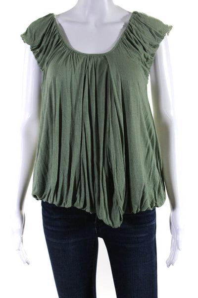 Stella McCartney Womens Scoop Neck Bubble Hem Sleeveless Top Blouse Green FR 36