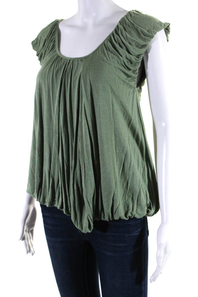 Stella McCartney Womens Scoop Neck Bubble Hem Sleeveless Top Blouse Green FR 36