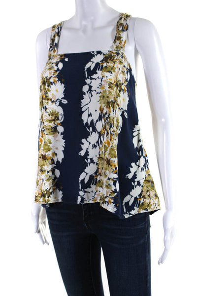 Sisley Womens Scoop Neck Floral Crossover Tank Top Blouse Blue Yellow Medium
