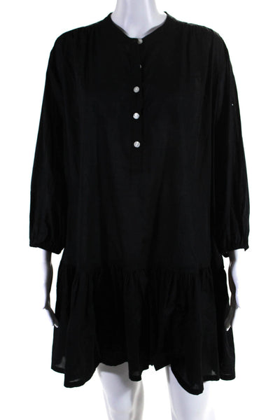 J Crew Womens Black Cotton Crew Neck Long Sleeve Tiered A-line Dress Size XS