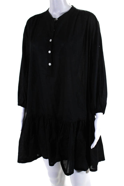 J Crew Womens Black Cotton Crew Neck Long Sleeve Tiered A-line Dress Size XS