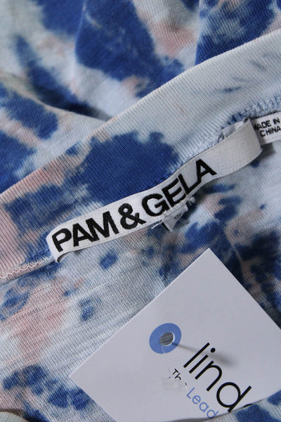 Pam & Gela Womens Cotton Short Sleeve Tie-Dye Gathered T-shirt Dress Blue Size S