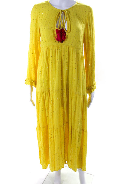 Sundress Women's V-Neck Long Sleeve Sequin Embellished Maxi Dress Yellow Size XS