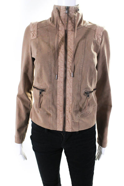 Marrakech Womens Full Zipper Light Jacket Brown Cotton Size Small