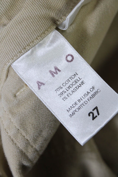 Amo Button Closure Pockets Straight Leg Fringe Hem Casual Pant Beige Size 27