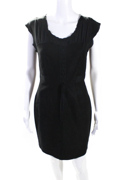 Rebecca Taylor Womens Back Zip Cap Sleeve Sheath Dress Black Linen Size 2