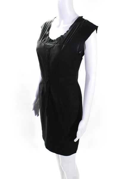 Rebecca Taylor Womens Back Zip Cap Sleeve Sheath Dress Black Linen Size 2