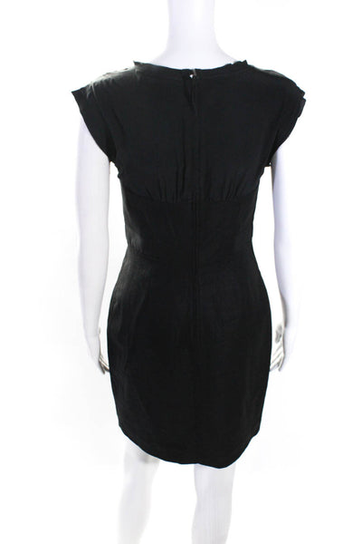 Rebecca Taylor Womens Back Zip Cap Sleeve Sheath Dress Black Linen Size 2