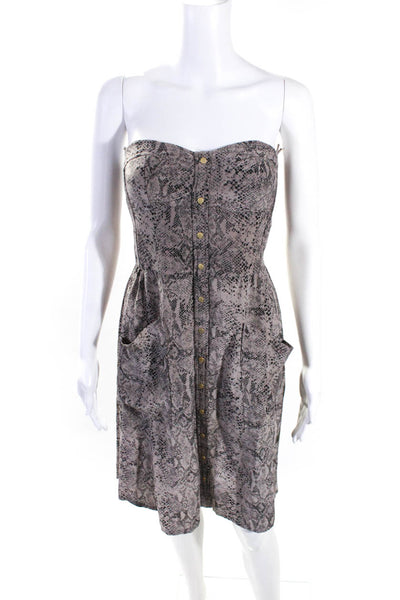 Rebecca Taylor Womens Button Front Silk Snakeskin Print Sweetheart Dress Brown 4