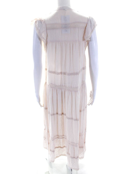 Free People V-Neck Cap Sleeves Lace Trim Tiered Maxi Dress Light Pink Size XS