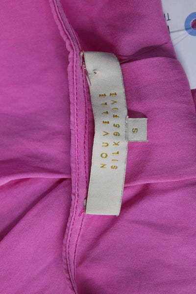 Nouvelle Womens Solid Pink Silk V-Neck Short Sleeve A-Line Dress Size S