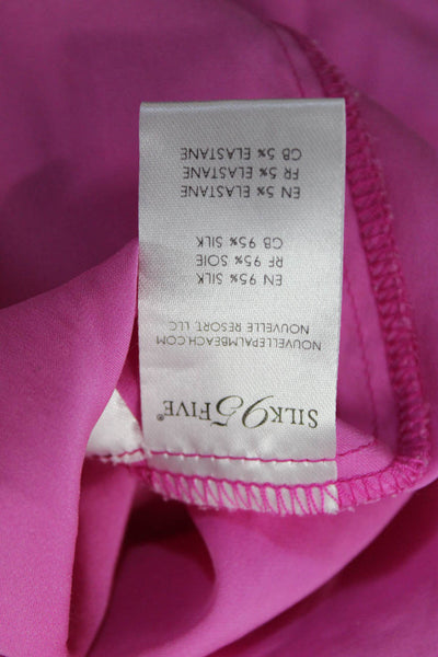 Nouvelle Womens Solid Pink Silk V-Neck Short Sleeve A-Line Dress Size S