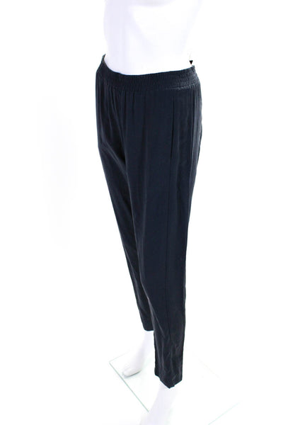 Bella Luxx Womens Navy Blue Silk Pull On High Rise Straight Leg Pants Size S