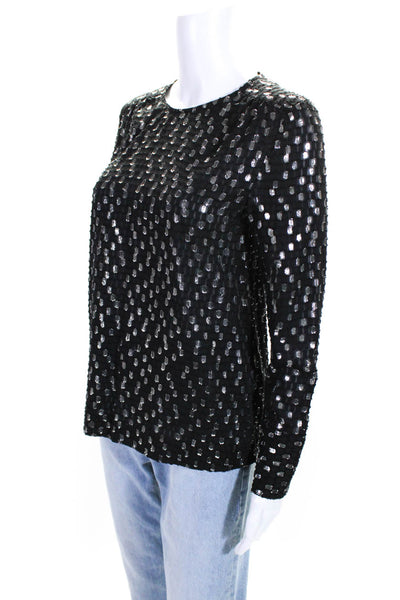 & Other Stories Womens Long Sleeve Crew Neck Metallic Dotted Silk Top Black 4