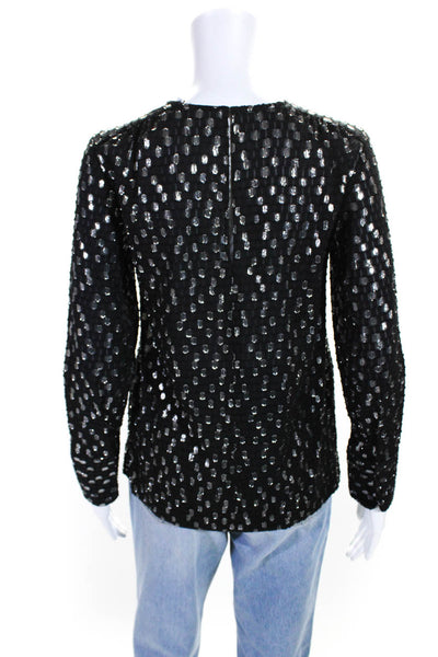 & Other Stories Womens Long Sleeve Crew Neck Metallic Dotted Silk Top Black 4