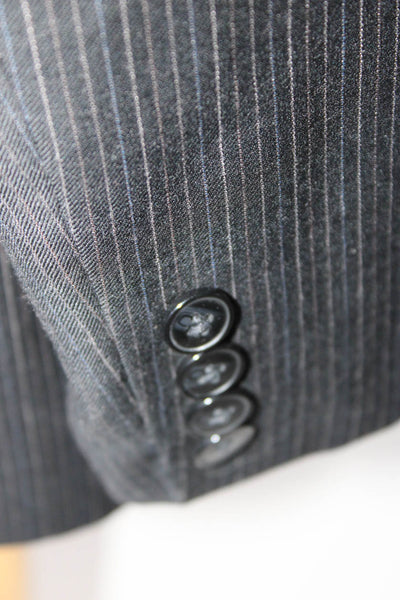 Calvin Klein Mens Black Wool Pinstriped Long Sleeve Blazer Jacket Size 44R